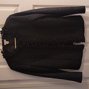 Chico's Black Textured Jacket with Unique Popcorn Ruffled Trim Sz  Med 8